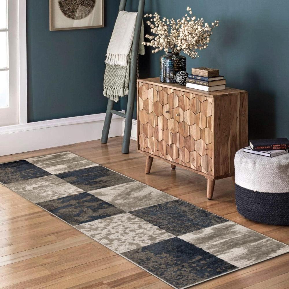 imageSuperior Indoor Large Area Rug Modern Abstract Style with Jute Backing Floor Decor for Office Living Room Dorm Kitchen Dining Entryway Hardwood Throw Brentwood Collection 2 7 x 8 BeigeBlack