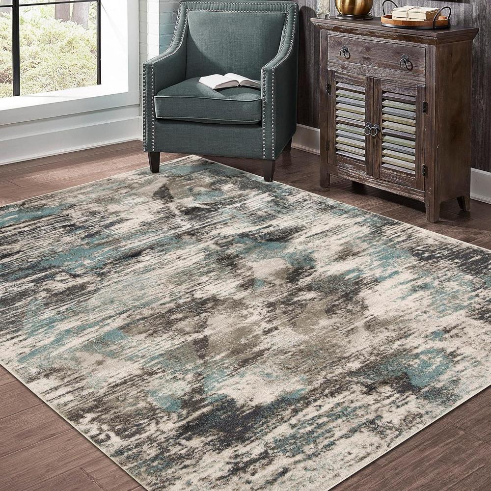 imageSuperior Indoor Large Area Rug Modern Decor for Bedroom LivingDining Room Office Kitchen Entryway Playroom Kids Hardwood Floor Throw Jute Backing Kahuna Collection 8 x 10 RivuletRivulet