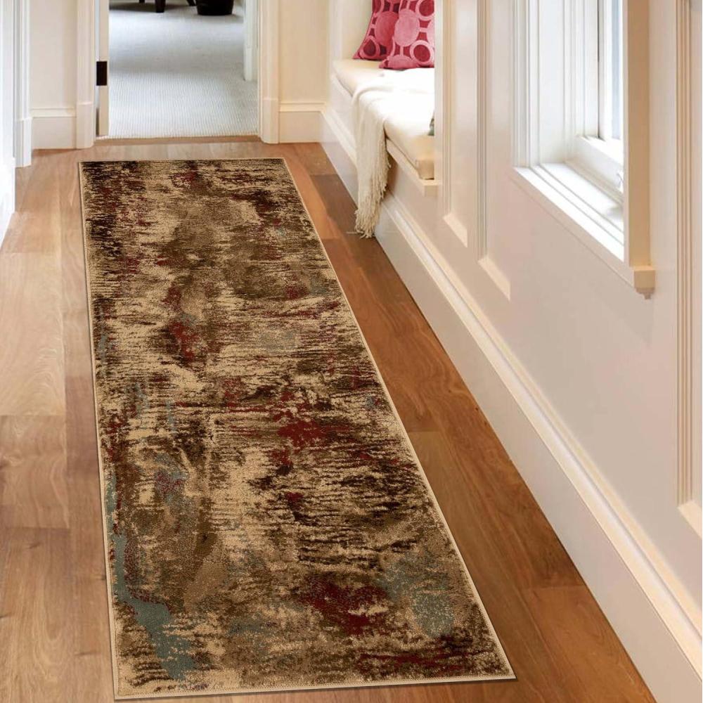 imageSuperior Indoor Large Area Rug Modern Decor for Bedroom LivingDining Room Office Kitchen Entryway Playroom Kids Hardwood Floor Throw Jute Backing Kahuna Collection 8 x 10 RivuletCamel