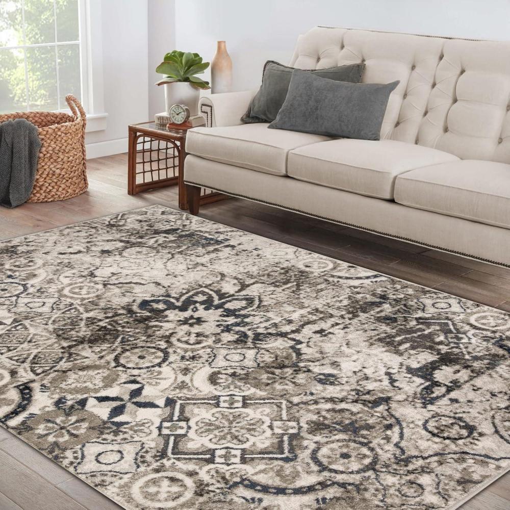 imageSuperior Indoor Large Area Rug Modern Geometric Design Home Decor for Living Room Kitchen Bedroom Entryway Dining Office Dorm Hardwood Floor Throw Rangoli Collection  8ft x 10ft CreamDeep Royal