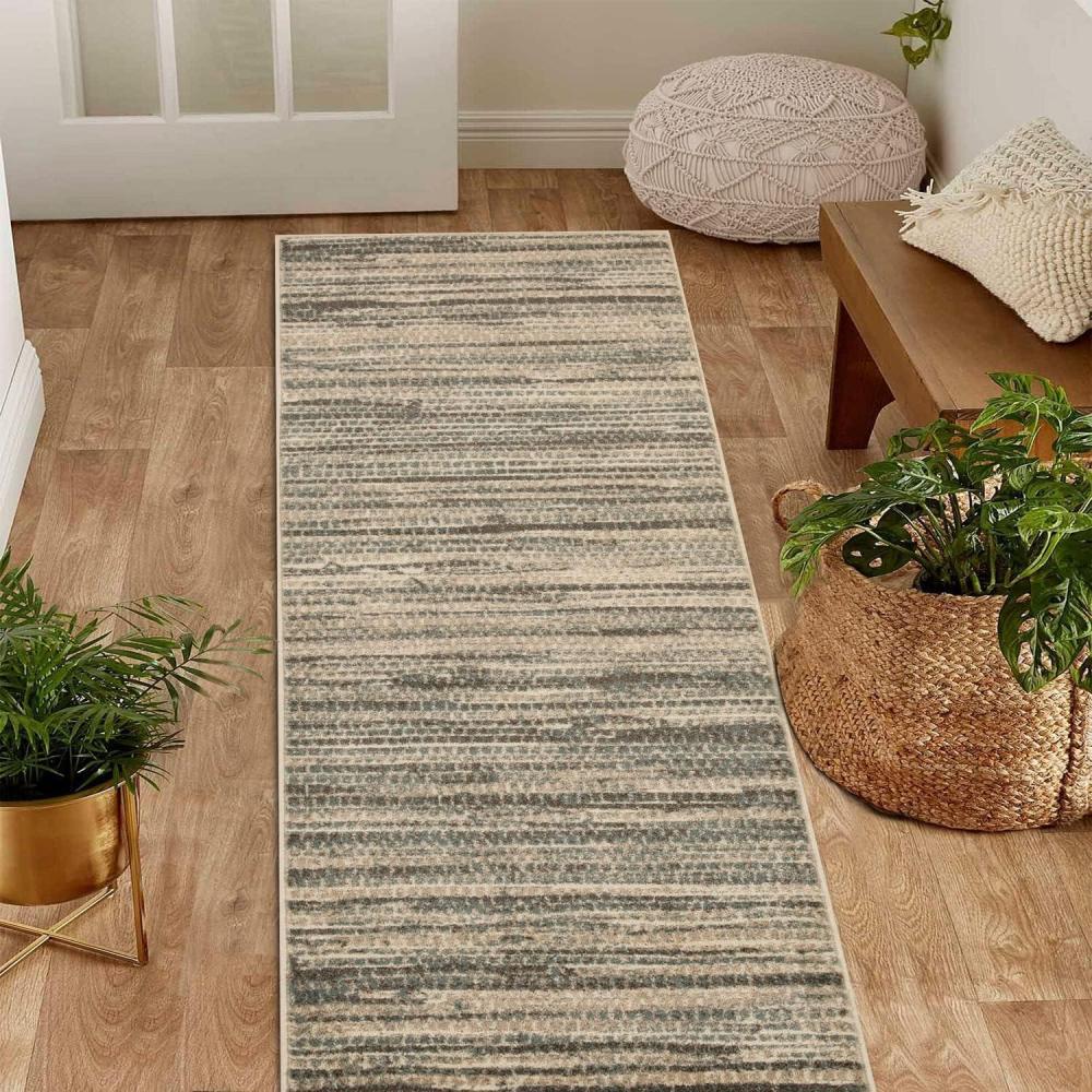 imageSuperior Indoor Runner Rug Jute Backing Soft Modern Rugs for Entryway Kitchen Floors Office Floor Cover Eclectic Abstract Striped Rugs Montauk Collection 2 7 x 8 Brown
