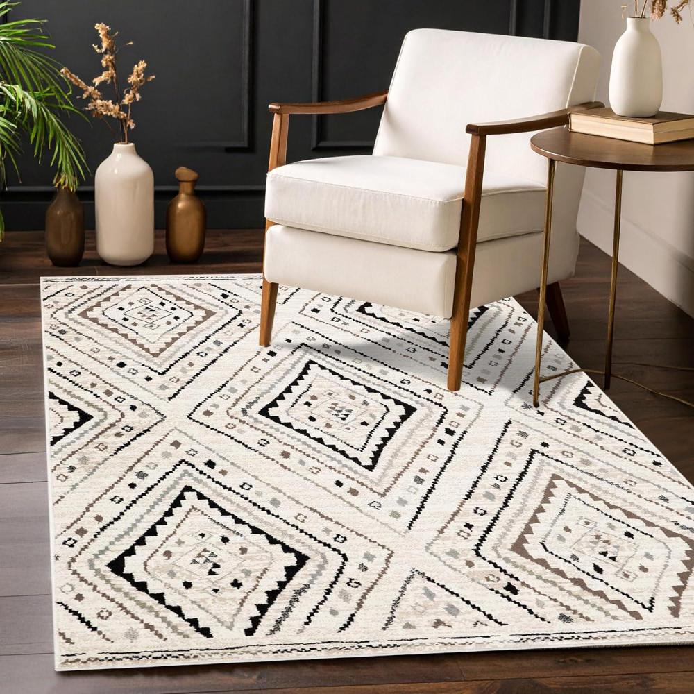 imageSuperior Indoor Small Area Rug Jute Backed Perfect for Entryway Office LivingDining Room Bedroom Kitchen Hardwood Floor Geometric Modern Decor Ozark Collection 4 x 6 Slate