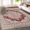 SUPERIOR Indoor Large Area Rug, Modern Farmhouse Medallion Decor for Living/Dining Room, Office, Bedroom, Entryway, Kitchen, Home Floor Throw, Jute Backed Rugs, Marquis Collection, 5′ x 8′, Teal(Red)