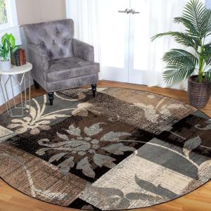 Superior Indoor Area Rug, Jute Backed, Perfect for Office, Living/Dining Room, Bedroom, Kitchen, Hallway, Entryway, Floor, Modern Floral Patchwork Decor, Pastiche Collection, 8′ Round, Beige(Beige)