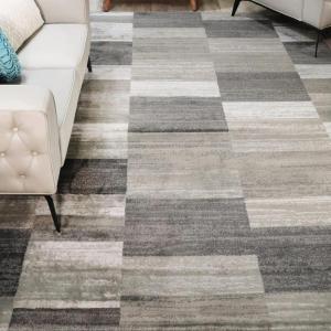 Superior Indoor Area Rug, Jute Backed Rugs, Modern Striped Patchwork Floor Decor for Living Room, Bedroom, Dorm, Office, Entryway Kitchen, Dining, Hardwood, Blairwood Collection, 8′ x 10′, Silver(Silver)