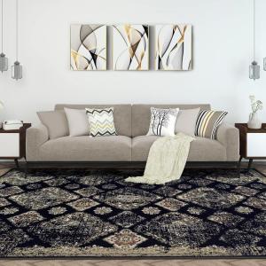 Superior Indoor Area Rug, Jute Backing, Modern Plush Rugs for Entryway, Living Room, Kitchen Floors, Bedroom, Hallway, Office Floor Cover, Medallion Rugs, Mayfair Collection, 5′ x 8′, Ivory(Black)