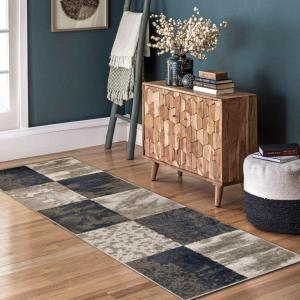 Superior Indoor Large Area Rug, Modern Abstract Style with Jute Backing, Floor Decor for Office, Living Room, Dorm, Kitchen, Dining, Entryway, Hardwood Throw, Brentwood Collection, 2′ 7″ x 8′, Beige(Black)