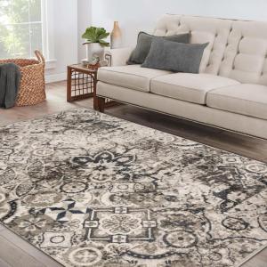 Superior Indoor Large Area Rug, Modern Geometric Design, Home Decor for Living Room, Kitchen, Bedroom, Entryway, Dining, Office, Dorm, Hardwood, Floor Throw, Rangoli Collection – 8ft x 10ft, Cream(Deep Royal)