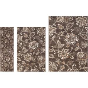 Superior Jacobean 3 Piece Indoor Area Rug Set, Jute Back, Modern Floral Decor for Hallway, Entry, Office, Kitchen, Bedroom, Living Room Floors, Plush Rugs, 2′ 7″ x 8′, 5′ x 8′, 8′ x 10′, Beige Brown(Taupe)