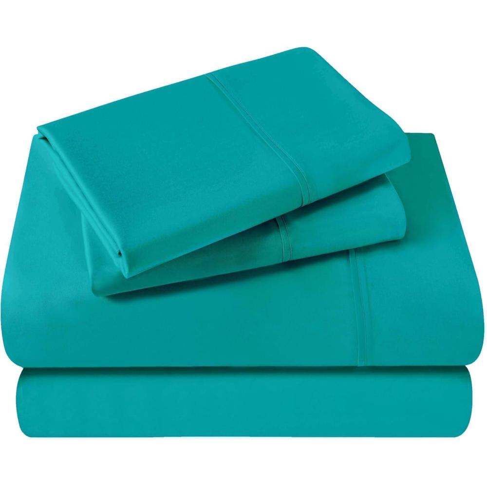 imageSuperior Egyptian Cotton 400 Thread Count Bed Sheet Set 1 Elastic Deep Pocket Fitted Sheet 1 Flat Sheet 2 Pillowcases Soft Bedding Luxury Sheets Sateen Weave California King Size SageTeal Blue  Z