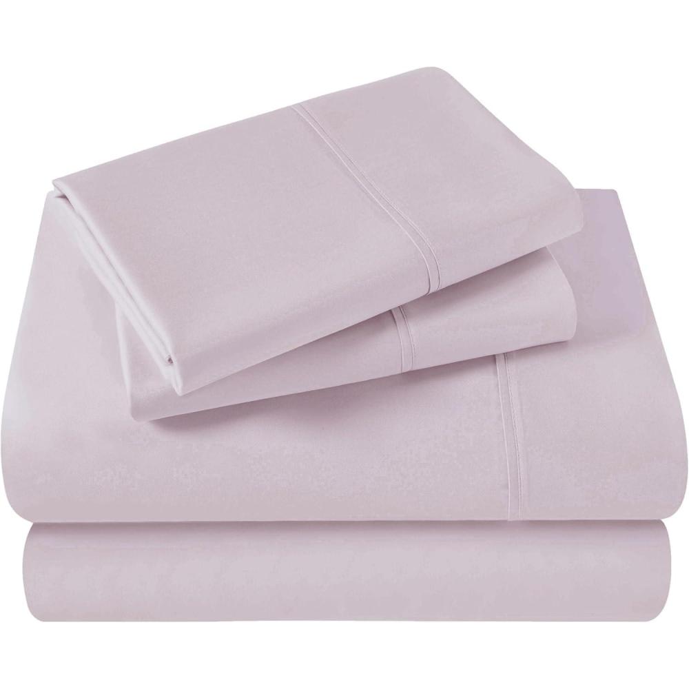 imageSuperior Egyptian Cotton 400 Thread Count Bed Sheet Set 1 Elastic Deep Pocket Fitted Sheet 1 Flat Sheet 2 Pillowcases Soft Bedding Luxury Sheets Sateen Weave California King Size SageLilac
