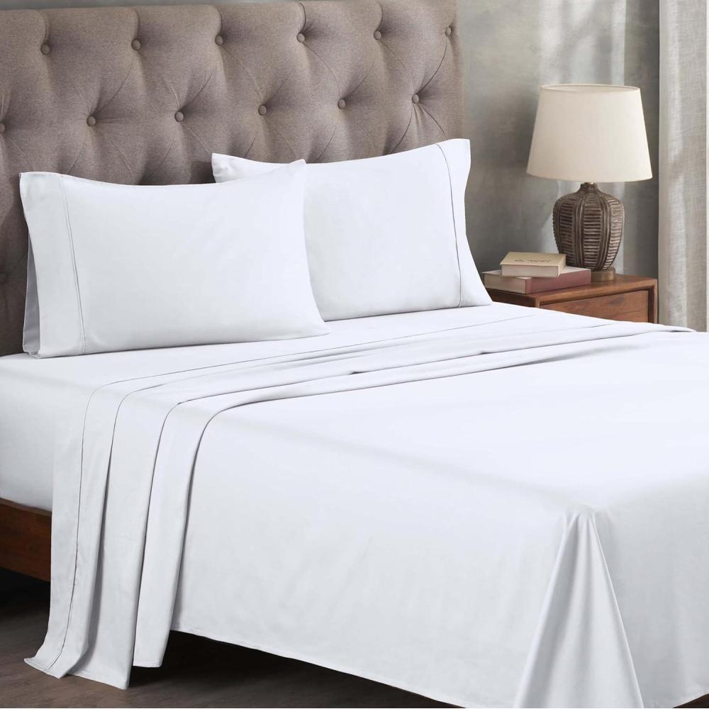 imageSuperior Egyptian Cotton 400 Thread Count Bed Sheet Set 1 Elastic Deep Pocket Fitted Sheet 1 Flat Sheet 2 Pillowcases Soft Bedding Luxury Sheets Sateen Weave California King Size SageWhite  Z