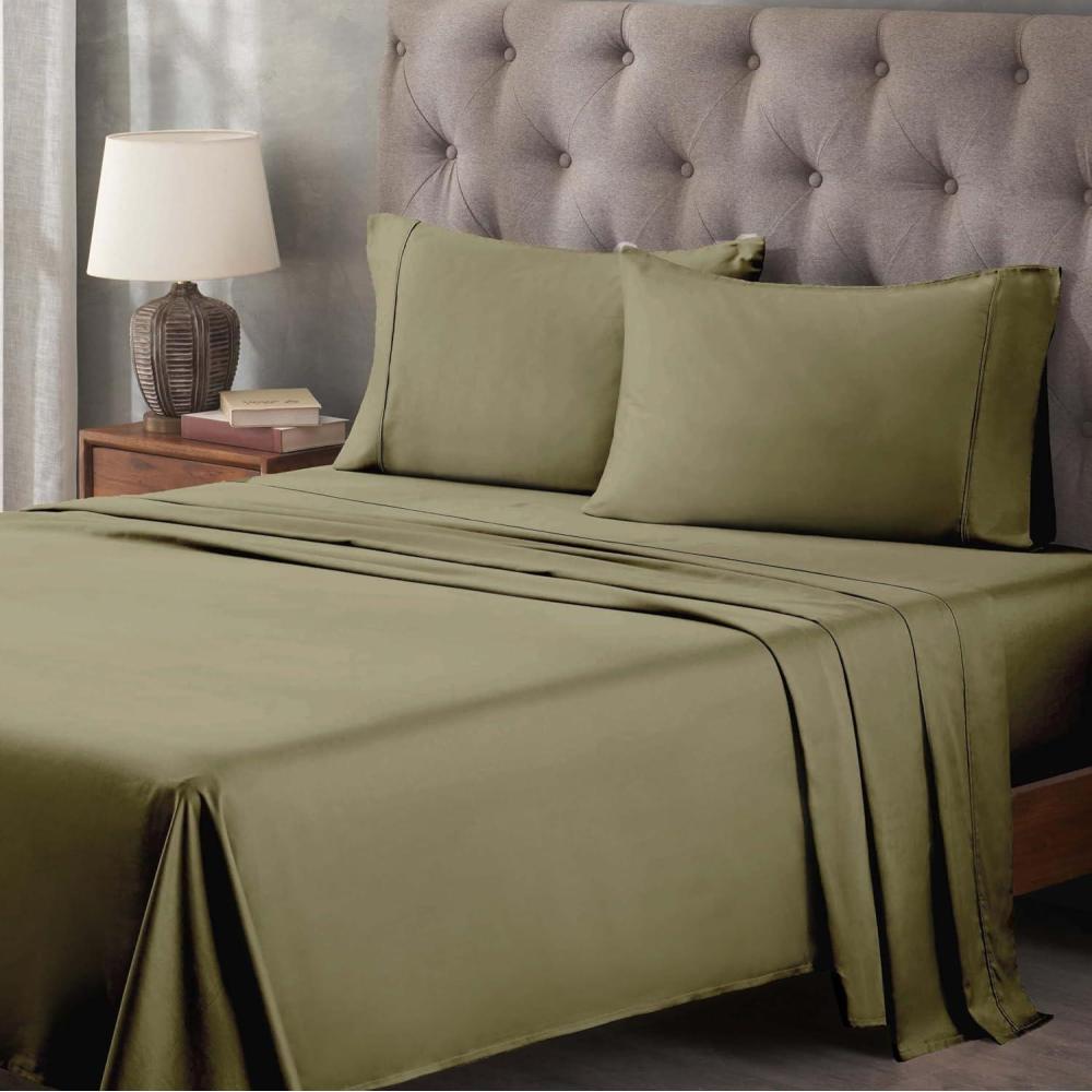imageSuperior Egyptian Cotton 400 Thread Count Bed Sheet Set 1 Elastic Deep Pocket Fitted Sheet 1 Flat Sheet 2 Pillowcases Soft Bedding Luxury Sheets Sateen Weave California King Size SageSage Green  Z