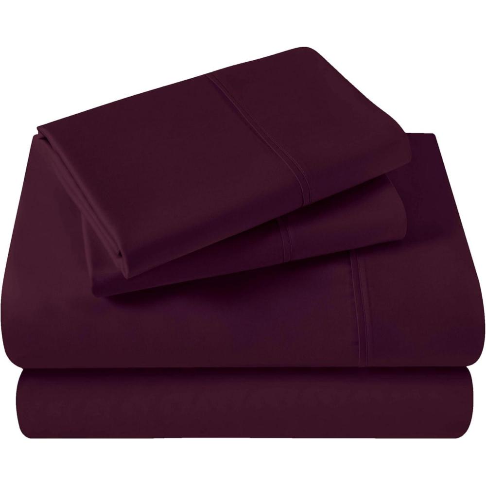 imageSuperior Egyptian Cotton 400 Thread Count Bed Sheet Set 1 Elastic Deep Pocket Fitted Sheet 1 Flat Sheet 2 Pillowcases Soft Bedding Luxury Sheets Sateen Weave California King Size SagePlum  Z