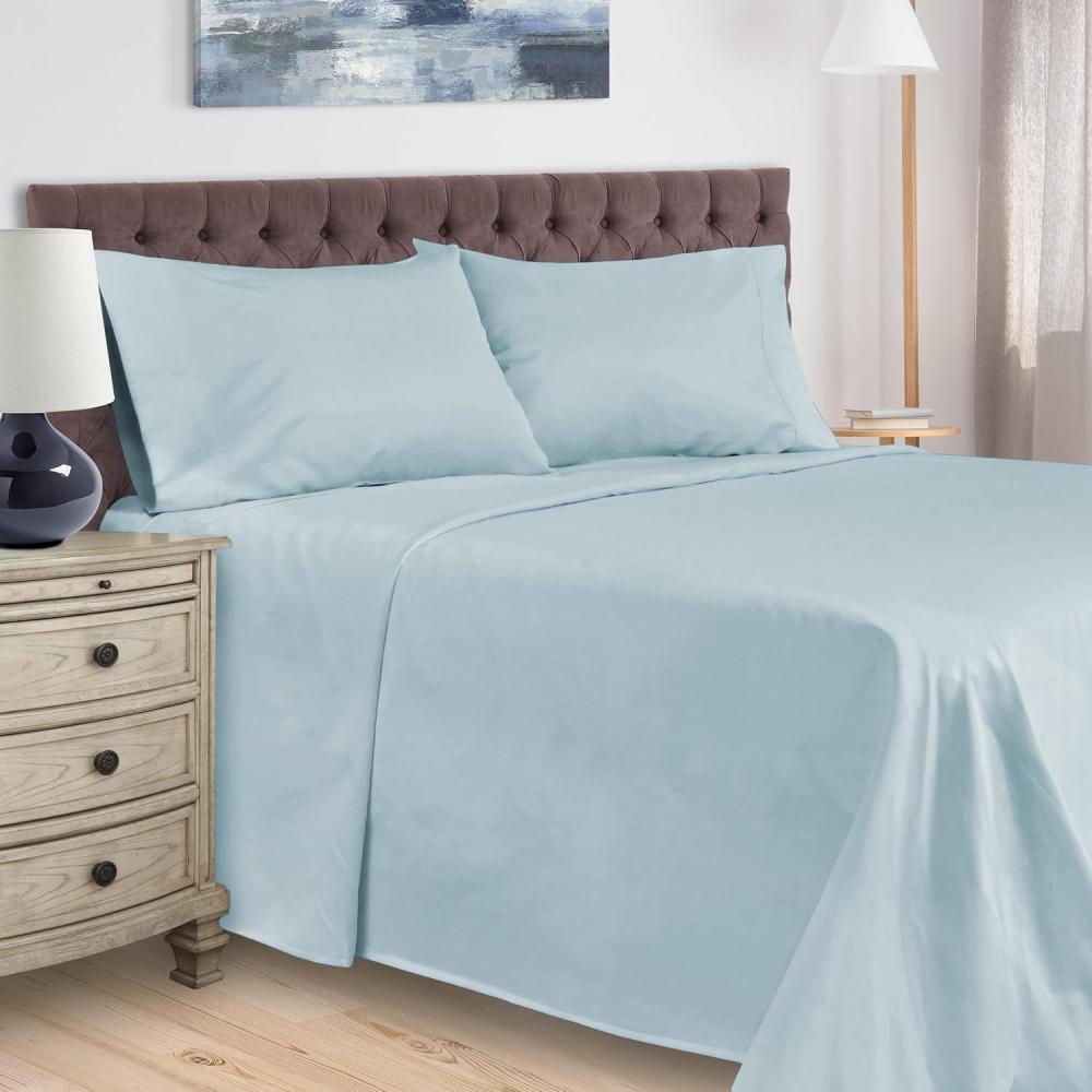 imageSuperior Egyptian Cotton 400 Thread Count Bed Sheet Set 1 Elastic Deep Pocket Fitted Sheet 1 Flat Sheet 2 Pillowcases Soft Bedding Luxury Sheets Sateen Weave California King Size SageLight Blue