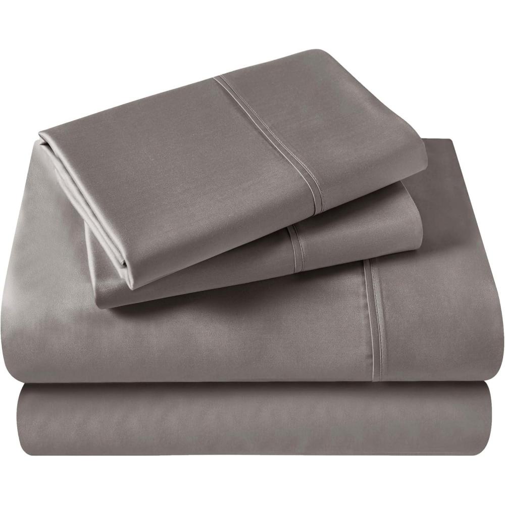 imageSuperior Egyptian Cotton 400 Thread Count Bed Sheet Set 1 Elastic Deep Pocket Fitted Sheet 1 Flat Sheet 2 Pillowcases Soft Bedding Luxury Sheets Sateen Weave California King Size SageGrey  Z