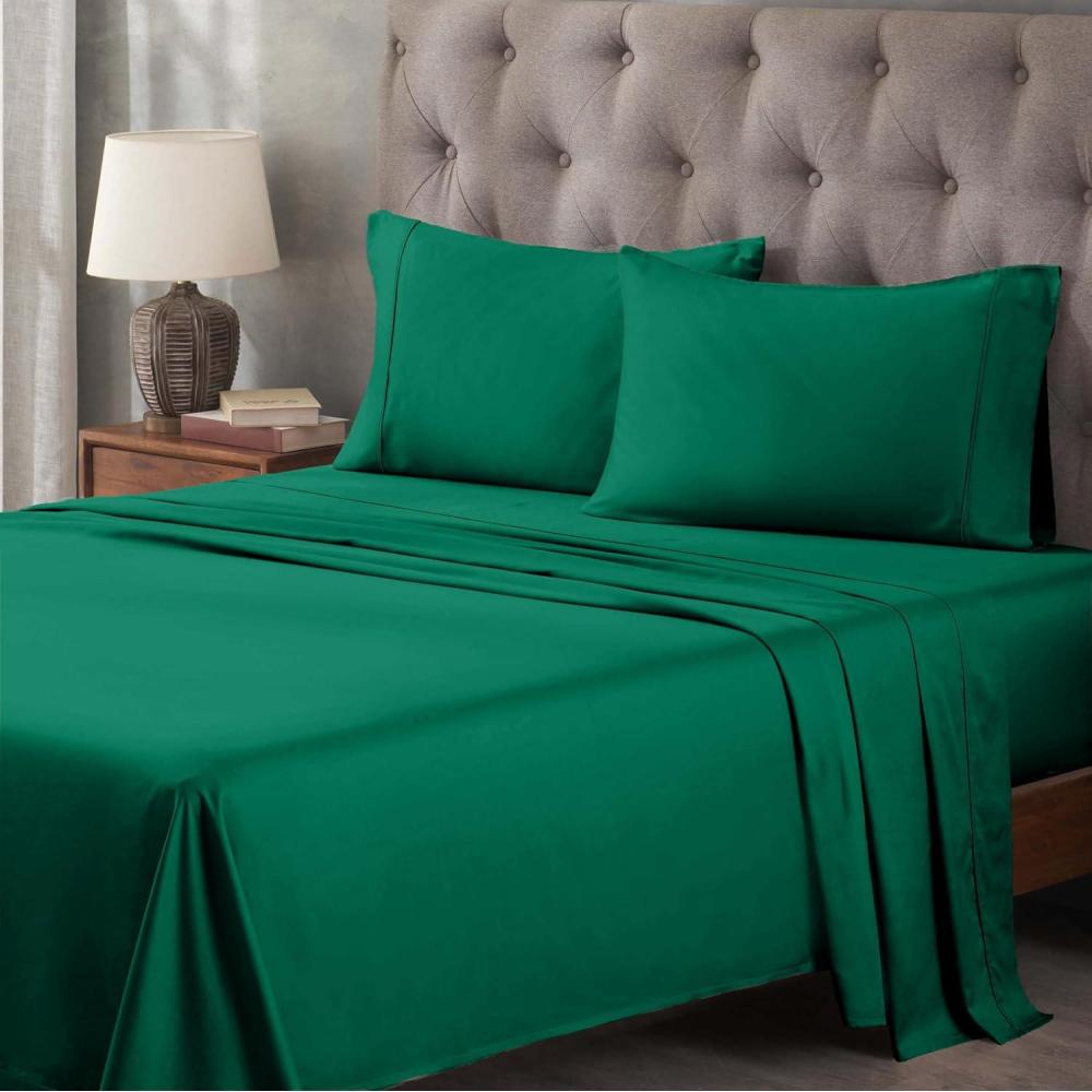 imageSuperior Egyptian Cotton 400 Thread Count Bed Sheet Set 1 Elastic Deep Pocket Fitted Sheet 1 Flat Sheet 2 Pillowcases Soft Bedding Luxury Sheets Sateen Weave California King Size SageGreen
