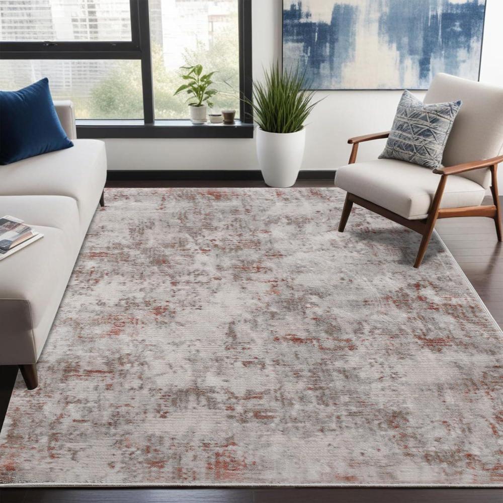 imageSuperior Indoor Area Rug for Family Kitchen Dining Room Office Cotton Backing Medallion Home Decor Distressed Modern Rugs Euphemia Collection 7 6 x 9 6 Rust