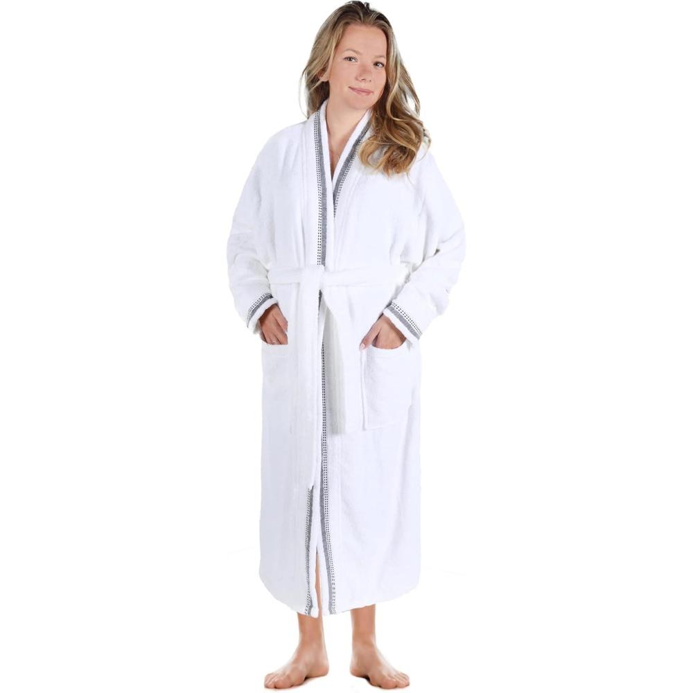 imageSuperior Tinsel Unisex Turkish Cotton Terry Kimono Bathrobe with Embroidery AllSeason RobeCharcoalwhite