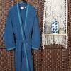 Superior Tinsel Unisex Turkish Cotton Terry Kimono Bathrobe with Embroidery, All-Season Robe(Aqua-blue)