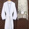 Superior Tinsel Unisex Turkish Cotton Terry Kimono Bathrobe with Embroidery, All-Season Robe(Blue-white)