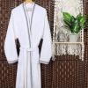 Superior Tinsel Unisex Turkish Cotton Terry Kimono Bathrobe with Embroidery, All-Season Robe(Charcoal-white)