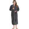 Superior Tinsel Unisex Turkish Cotton Terry Kimono Bathrobe with Embroidery, All-Season Robe(Grey-stone)