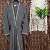 Superior Tinsel Unisex Turkish Cotton Terry Kimono Bathrobe with Embroidery, All-Season Robe(Grey-stone)