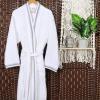 Superior Tinsel Unisex Turkish Cotton Terry Kimono Bathrobe with Embroidery, All-Season Robe(Grey-white)