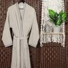 Superior Tinsel Unisex Turkish Cotton Terry Kimono Bathrobe with Embroidery, All-Season Robe(Stone-grey)