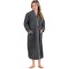 Superior Tinsel Unisex Turkish Cotton Terry Kimono Bathrobe with Embroidery, All-Season Robe(Grey-stone)