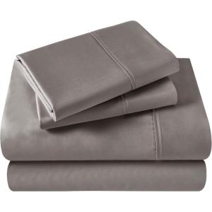 Superior Egyptian Cotton 400 Thread Count Bed Sheet Set, 1 Elastic Deep Pocket Fitted Sheet, 1 Flat Sheet, 2 Pillowcases, Soft Bedding, Luxury Sheets, Sateen Weave, California King Size, Sage(Gray)