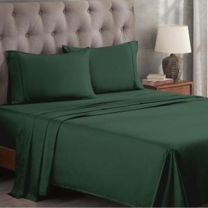 Superior Egyptian Cotton 400 Thread Count Bed Sheet Set, 1 Elastic Deep Pocket Fitted Sheet, 1 Flat Sheet, 2 Pillowcases, Soft Bedding, Luxury Sheets, Sateen Weave, California King Size, Sage(Hunter Green – Z)