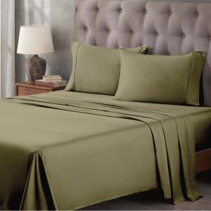 Superior Egyptian Cotton 400 Thread Count Bed Sheet Set, 1 Elastic Deep Pocket Fitted Sheet, 1 Flat Sheet, 2 Pillowcases, Soft Bedding, Luxury Sheets, Sateen Weave, California King Size, Sage(Sage Green – Z)