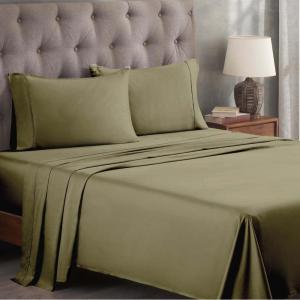 Superior Egyptian Cotton 400 Thread Count Bed Sheet Set, 1 Elastic Deep Pocket Fitted Sheet, 1 Flat Sheet, 2 Pillowcases, Soft Bedding, Luxury Sheets, Sateen Weave, California King Size, Sage(Sage – Z)