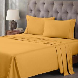 Superior Egyptian Cotton 400 Thread Count Bed Sheet Set, 1 Elastic Deep Pocket Fitted Sheet, 1 Flat Sheet, 2 Pillowcases, Soft Bedding, Luxury Sheets, Sateen Weave, California King Size, Sage(Gold)