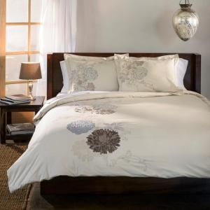 Superior Embroidered Cotton Duvet Cover Set, Soft Bedding Covers, 1 Duvet Cover with Button Closure, 2 Pillow Shams, Two-Line Design, Fieldstone Collection, Full/Queen, Multi-Colored(Full/Queen)