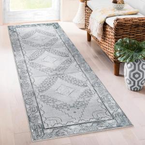 Superior Indoor Area Rug, Bohemian Geometric Home Floor Decor, Bedroom, Living/Dining Room, Office, Entry, Unique, Soft Cotton Backed Rugs, Sterling Collection, 3′ 6″ x 5′ 6″, Sangria(Ster – Cool Gray)