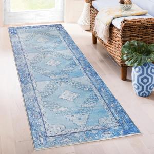 Superior Indoor Area Rug, Bohemian Geometric Home Floor Decor, Bedroom, Living/Dining Room, Office, Entry, Unique, Soft Cotton Backed Rugs, Sterling Collection, 3′ 6″ x 5′ 6″, Sangria(Ster – Dark Blue)