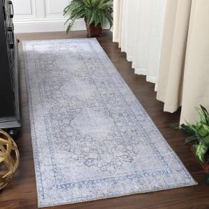 Superior Indoor Area Rug, Bohemian Geometric Home Floor Decor, Bedroom, Living/Dining Room, Office, Entry, Unique, Soft Cotton Backed Rugs, Sterling Collection, 3′ 6″ x 5′ 6″, Sangria(Alm – Sapphire Blue)