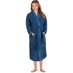 Superior Tinsel Unisex Turkish Cotton Terry Kimono Bathrobe with Embroidery, All-Season Robe(Aqua-blue)