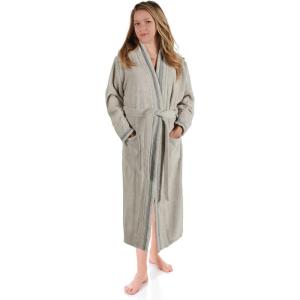 Superior Tinsel Unisex Turkish Cotton Terry Kimono Bathrobe with Embroidery, All-Season Robe(Stone-grey)