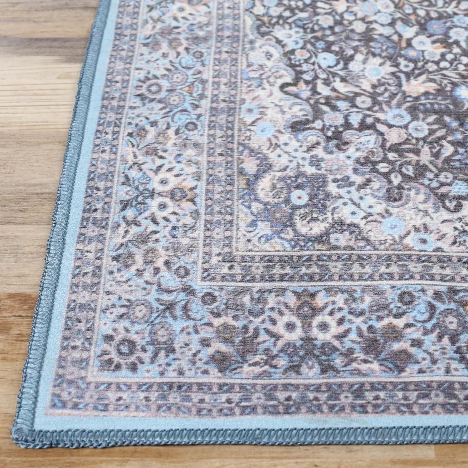 imageSuperior Indoor Area Rug Cotton Backing Classic Floral Medallion Rugs for Kitchen Floors Office Soft Floor Cover Modern Home Decor Fiorella Collection 5 7 x 8 9 Azure
