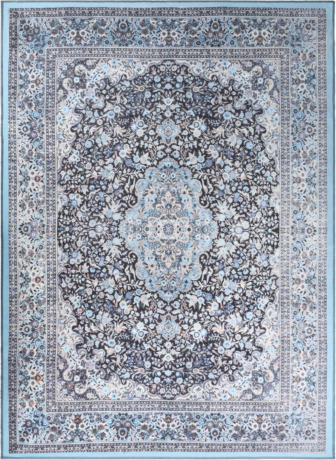 imageSuperior Indoor Area Rug Cotton Backing Classic Floral Medallion Rugs for Kitchen Floors Office Soft Floor Cover Modern Home Decor Fiorella Collection 5 7 x 8 9 Azure