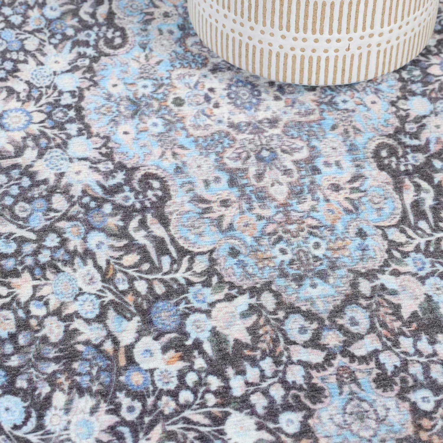 imageSuperior Indoor Area Rug Cotton Backing Classic Floral Medallion Rugs for Kitchen Floors Office Soft Floor Cover Modern Home Decor Fiorella Collection 5 7 x 8 9 Azure
