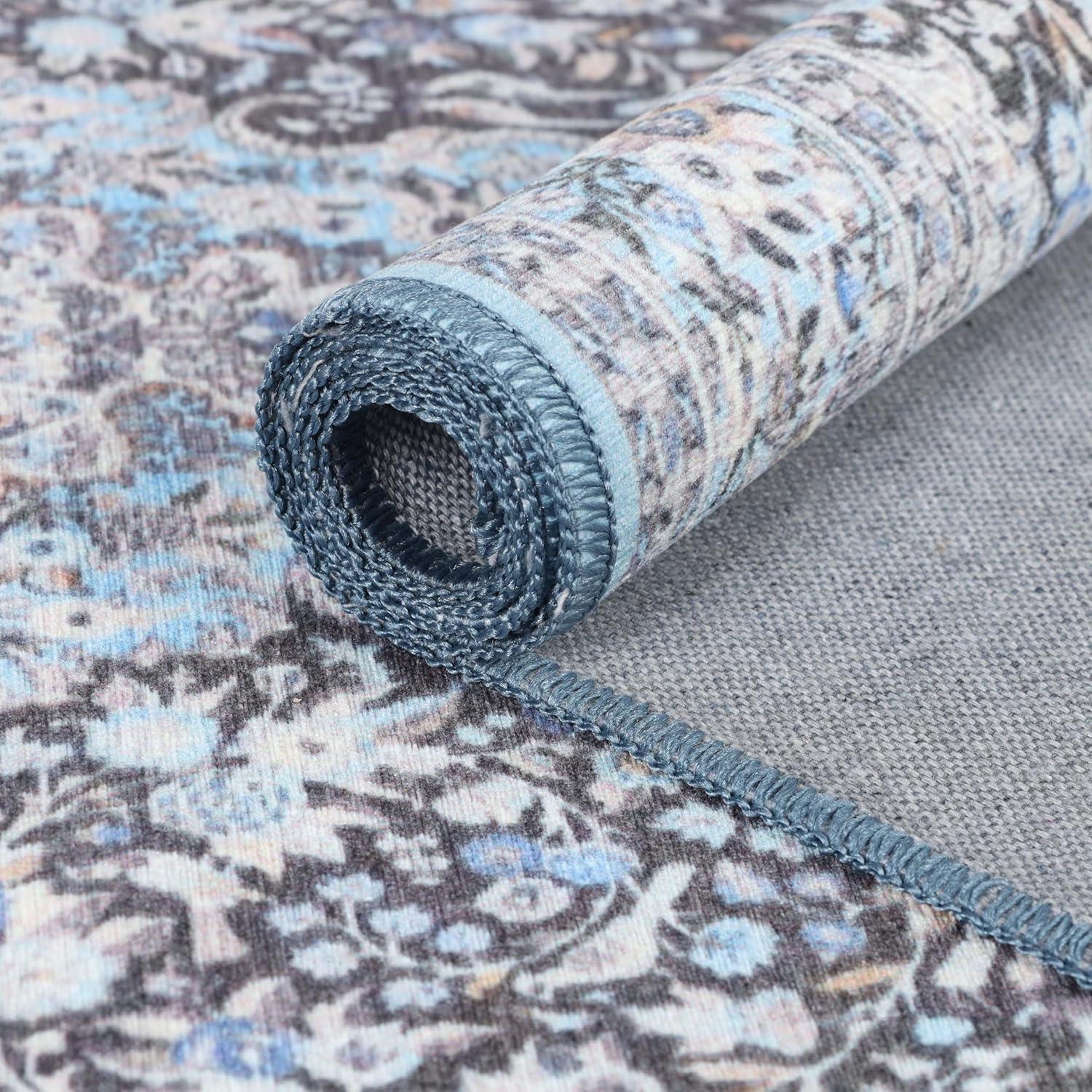 imageSuperior Indoor Area Rug Cotton Backing Classic Floral Medallion Rugs for Kitchen Floors Office Soft Floor Cover Modern Home Decor Fiorella Collection 5 7 x 8 9 Azure