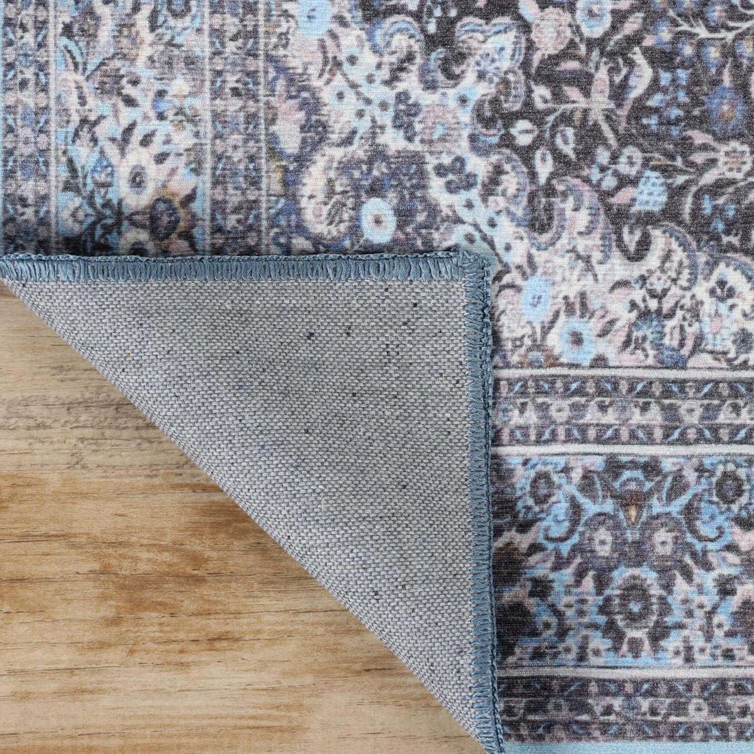 imageSuperior Indoor Area Rug Cotton Backing Classic Floral Medallion Rugs for Kitchen Floors Office Soft Floor Cover Modern Home Decor Fiorella Collection 5 7 x 8 9 Azure
