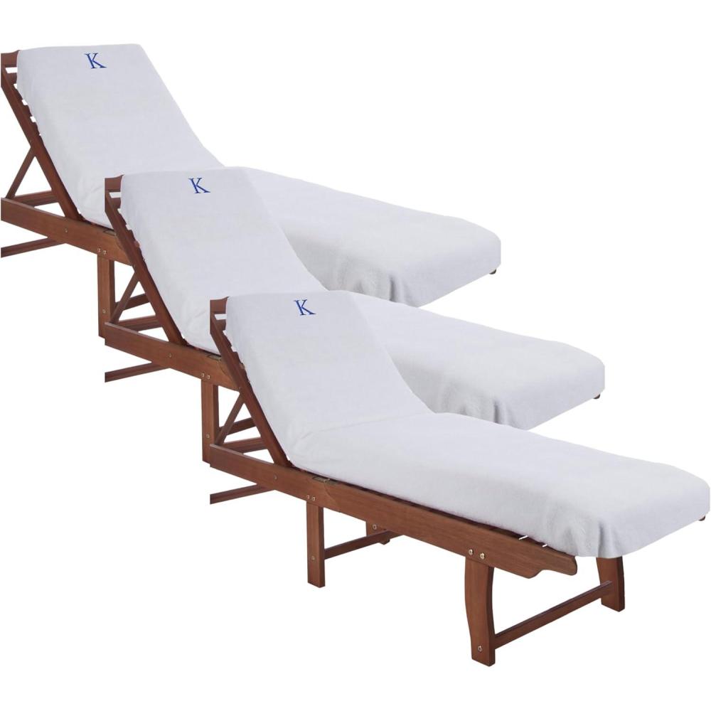 imageSUPERIOR 100 Cotton Lounge Chair Cover with Personalized Monogrammed Letters Thick Super Soft Plush and Highly Absorbent Cotton Terry Towel Bright White S Standard PoolLoungeTowelS1 PC Pack of 3