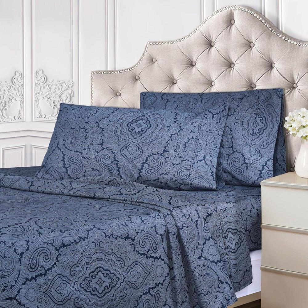 imageSUPERIOR Cotton Blend Bed Sheet Set Italian Paisley Design Includes 1 Fully Elastic Deep Pocket Fitted Sheet 1 Flat Sheet 2 Pillowcases Sateen Weave Full GreyDark Grey  Z