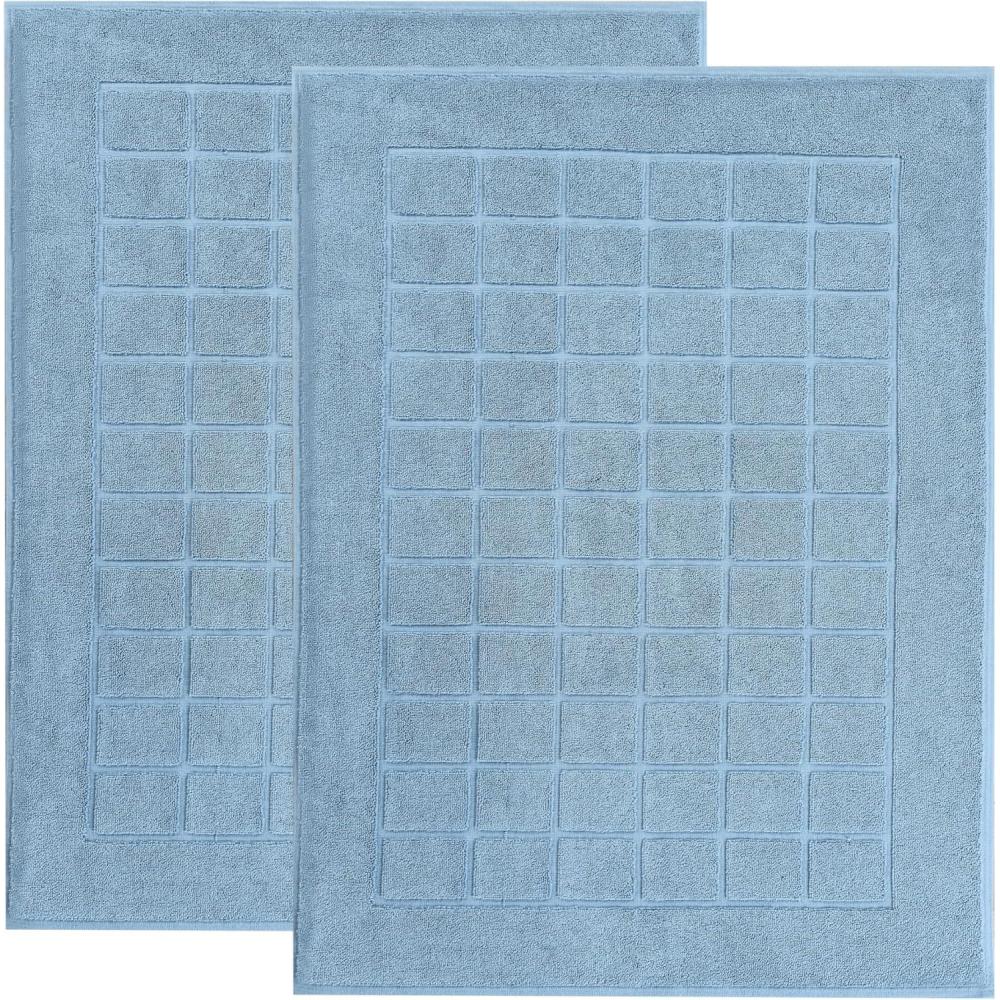 imageSuperior 100 Cotton Bathmat Set Bath Mat Bathroom Decor Shower Bathtub Essentials Home Accessories Washable Rug Absorbent Quick Dry Leo Collection Set of 2 22 x 35 EggplantDenim Blue